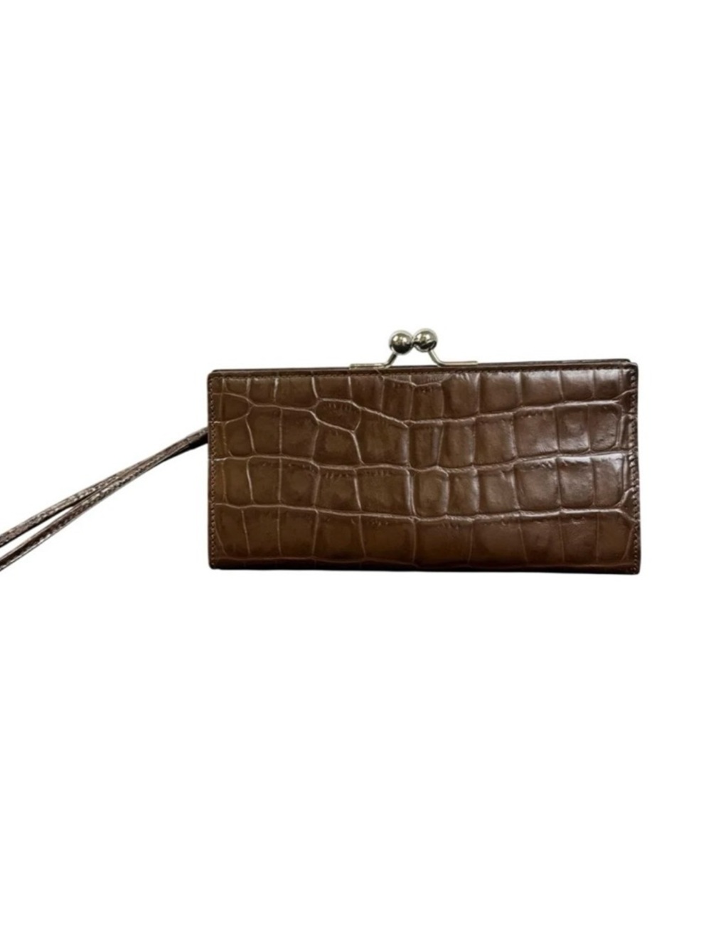 Burberry Brown Croc-Embossed Wristlet Clutch